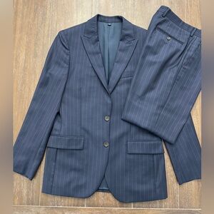 J Crew Navy Peak Lapel Pure Wool Suit - 38R, 31x32 pants